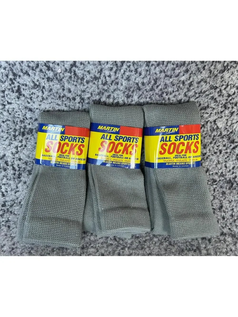 Martin Sports Athletic Socks Grey Size Medium Football Baseball Soccer 3 Pairs!